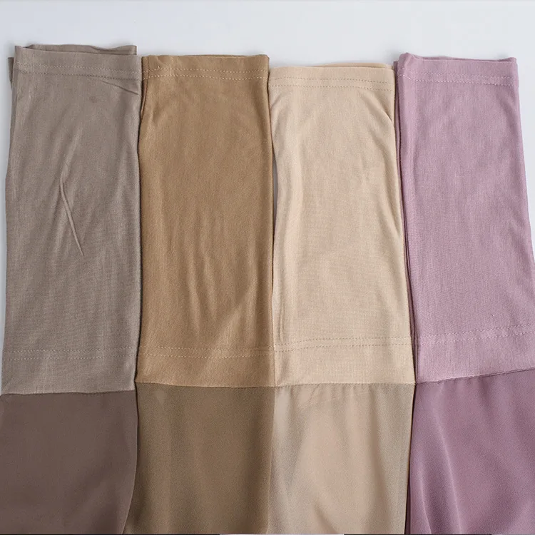 Muslim Head Scarf Women Hijab Elastic Modal Cotton Underscarf Inner Cap Solid Color Long Chiffon Shawl Headwarp Veil Bandana