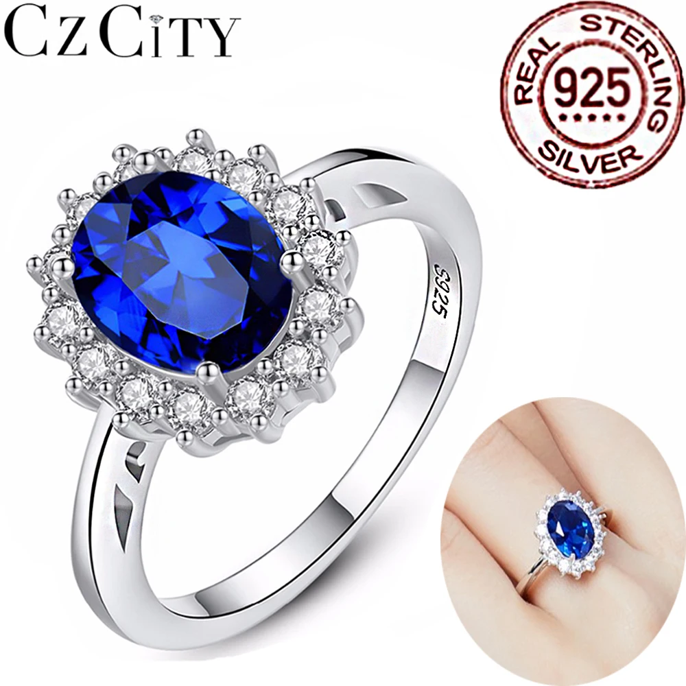 

CZCITY Original Gemstone Rings For Women 925 Sterling Silver Ring Fine Wedding Bands Classic Vintage Trendy Round Party Jewelry