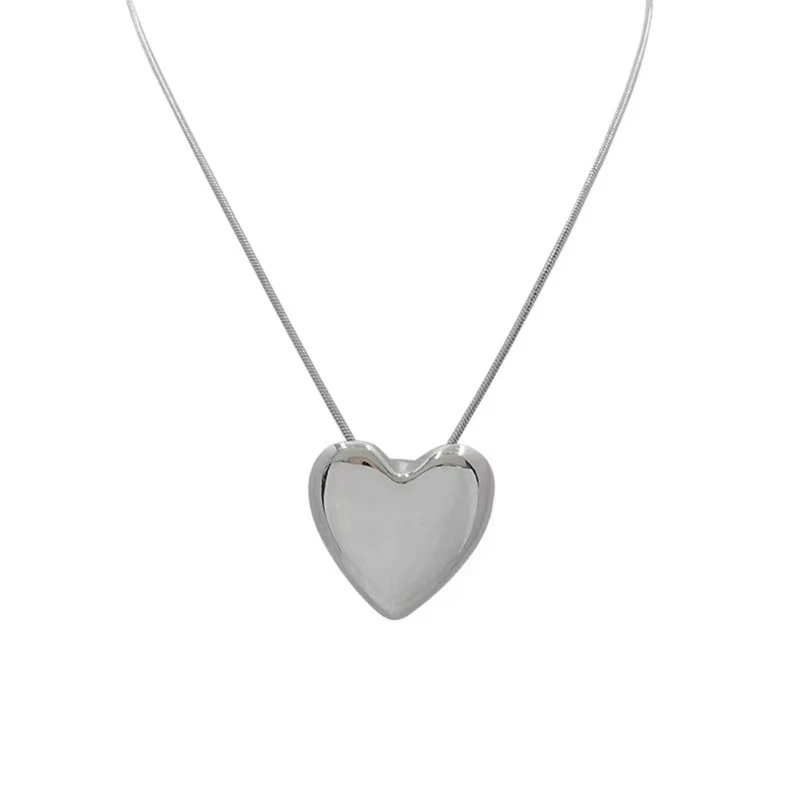 

E0BF Love Heart Pendant Necklace Stainless Steel Clavicle Chain Choker Party Jewelry