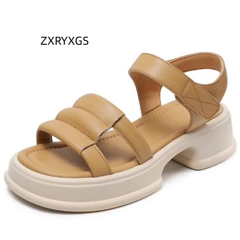

ZXRYXGS, новинка 2023 года, босоножки из воловьей кожи с открытым носком, увеличивающие рост, модная обувь, женские кожаные сандалии, обувь в римск...