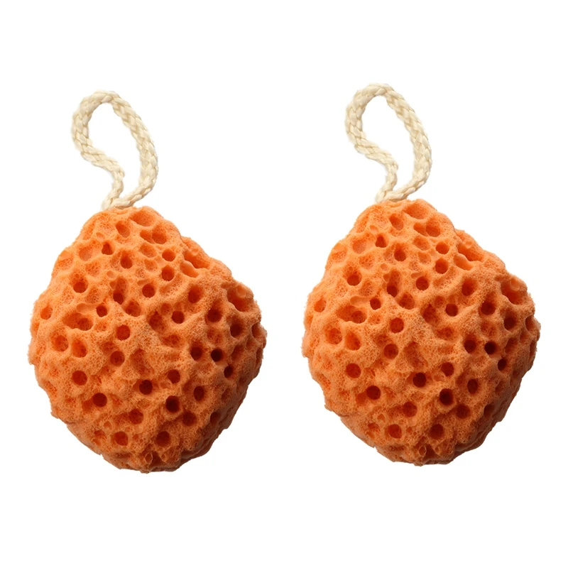 

2X Orange Bath Shower Spa Body Cleaning Sponge Scrub Scrubber Exfoliator