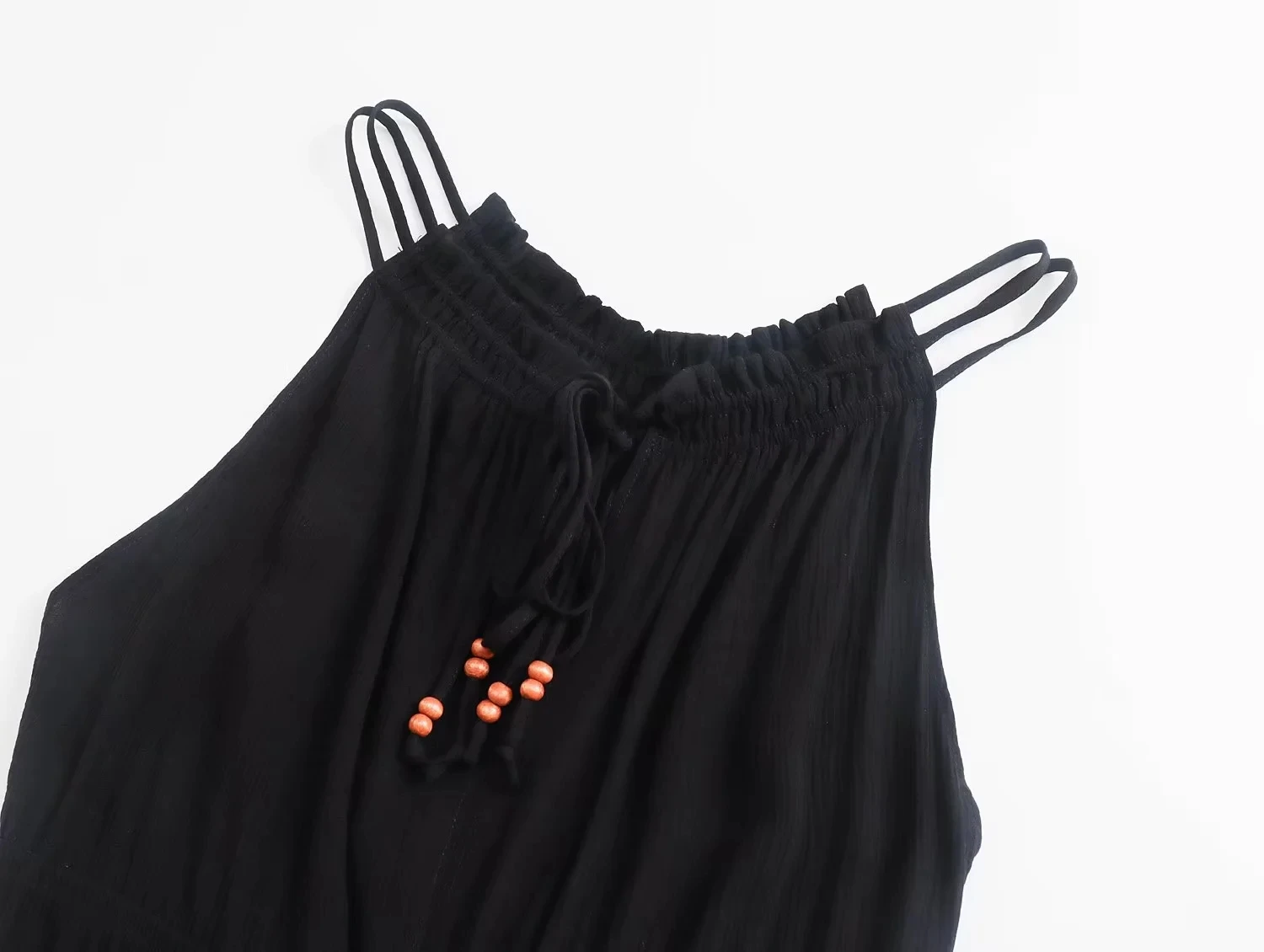 Withered 2023 French Style Indie Folk Fashion Sleeveless Beaded Tassles Casual Black Jumpsuits Women