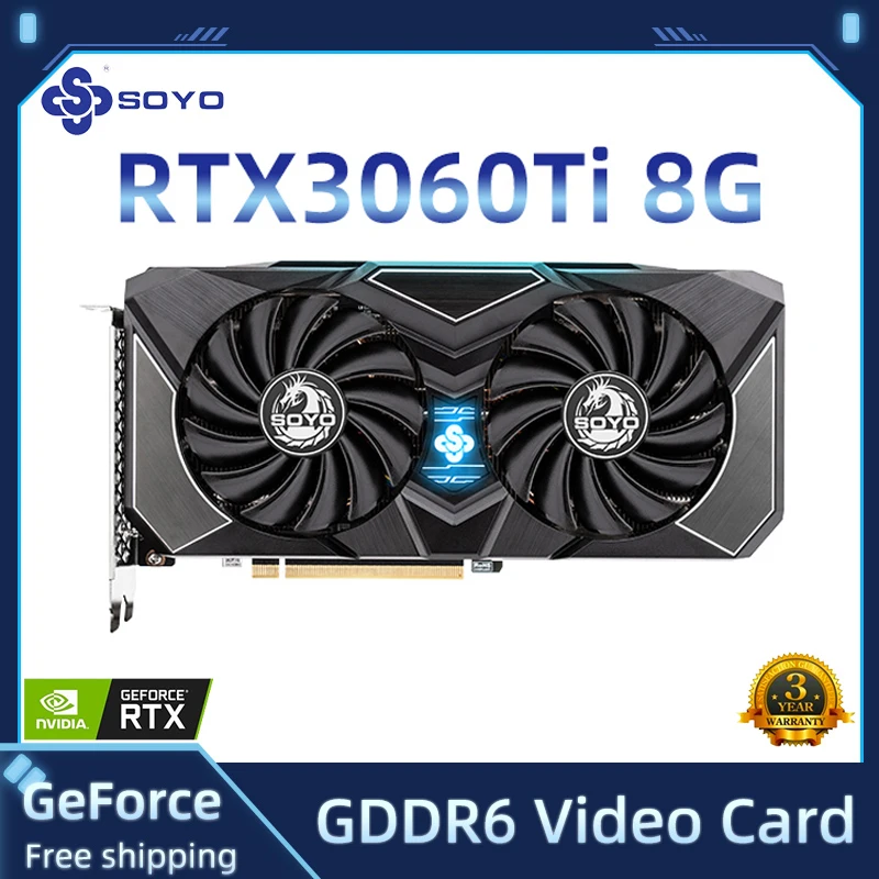 

Видеокарта SOYO RTX 3060TI 8 Гб GDDR6 NVIDIA GPU для настольного компьютера PCI Express X16 4,0 RGB, игровые видеокарты, гарантия