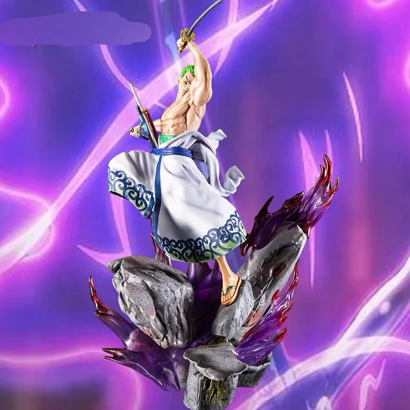 

35cm One Piece Anime Figure GK Roronoa Zoro Three Knife Flow Action Figure Model Collection Kids Toy Birthday Gifts With Light