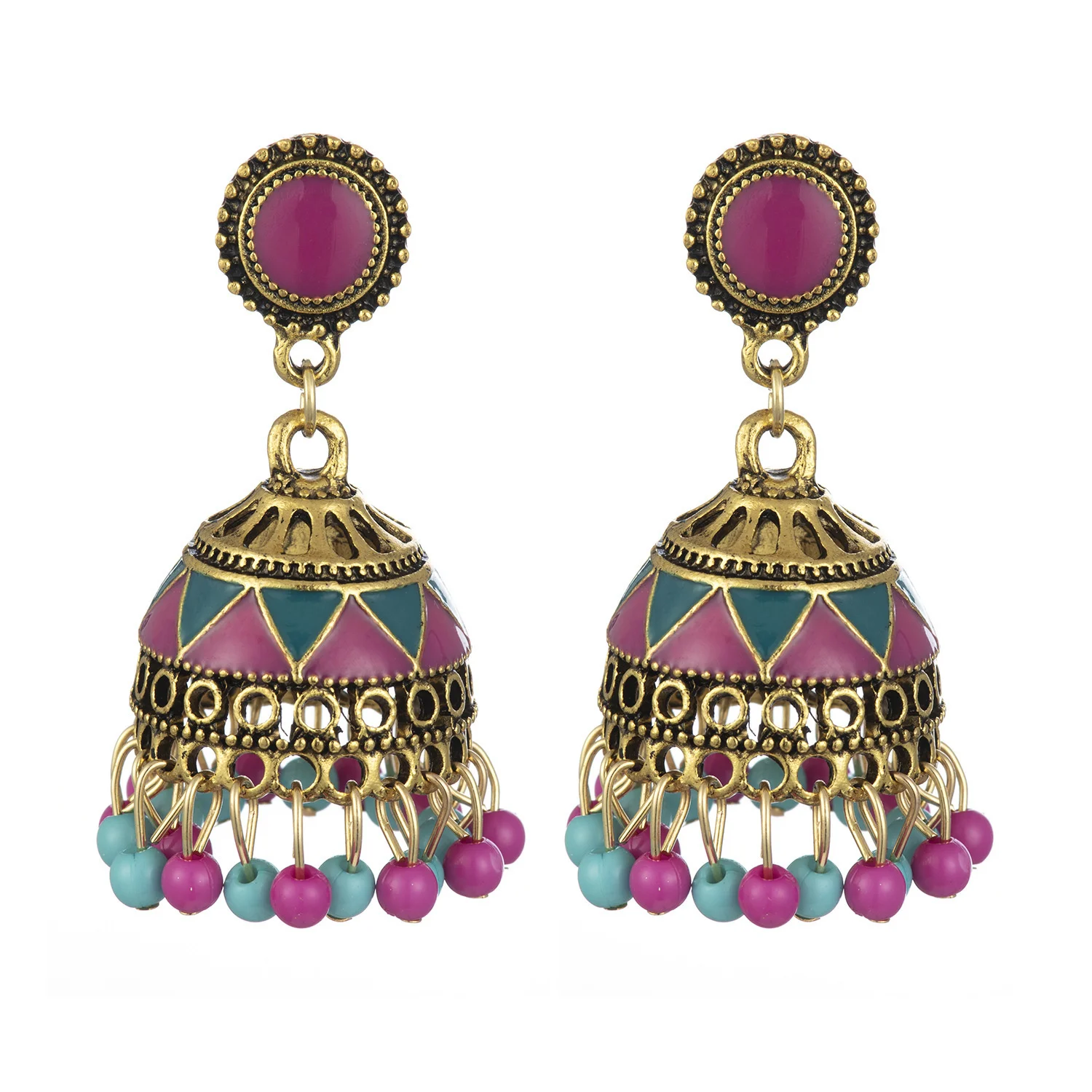 

Bohemian Ethnic Earrings Women's Antique Gold Beel Indian Tassel Earrings Jewelry Jhumka Jhumki