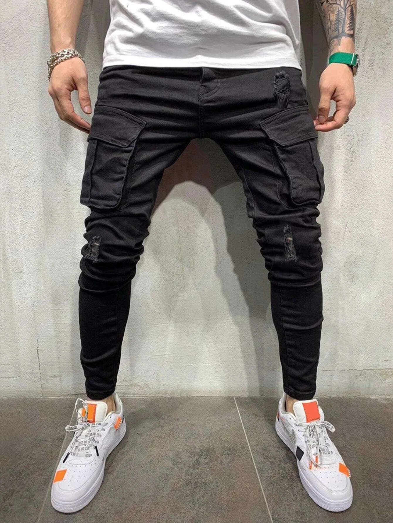 

Boyfriend Cargo Jeans Men Summer Solid Loose Denim Casual Straight Korean Blue/Black Streetwear Cowboy Trouser Harem Long Pant