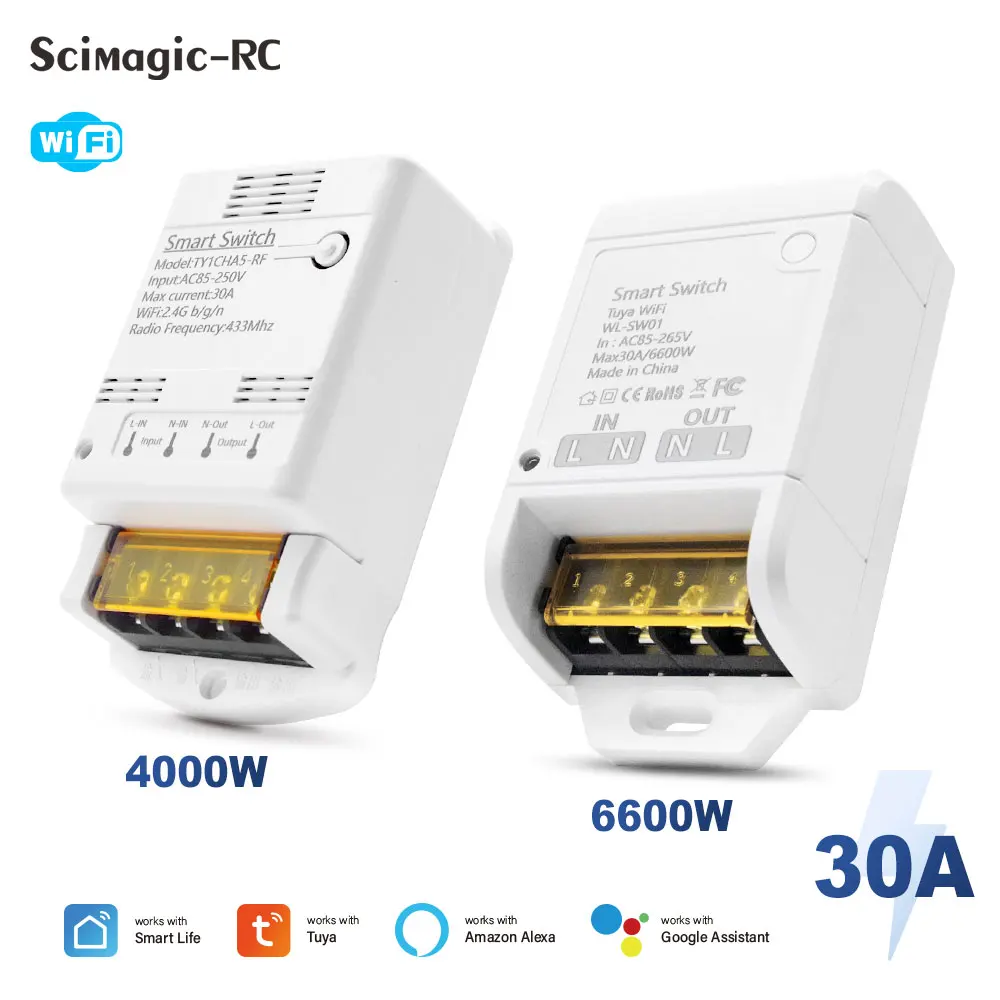 Wi-Fi 30 А релейный модуль 85-250 В 220 В умный Переключатель 20 А Радиочастотное управление ler SmartLife Tuya пульт дистанционного управления Alexa Google домашняя Автоматизация