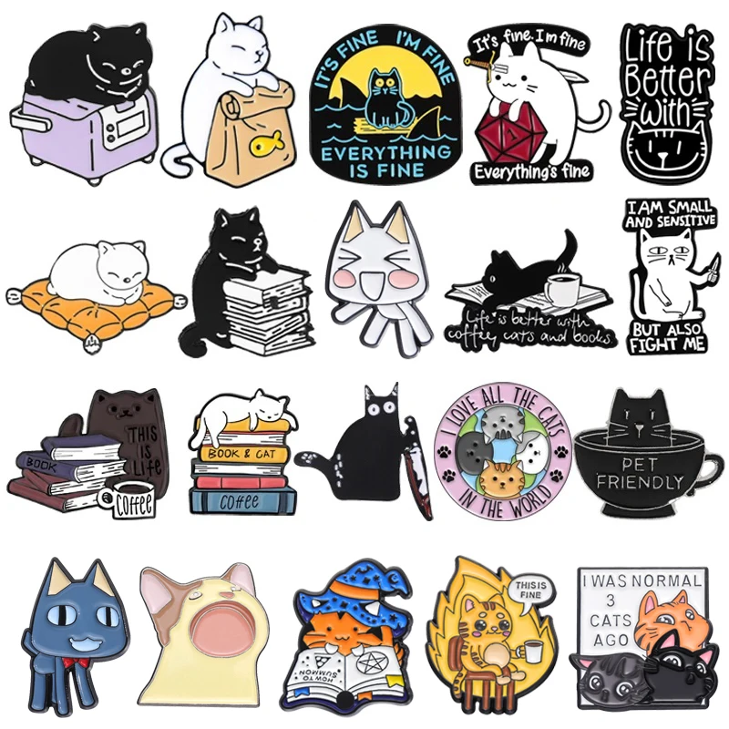 Коллекция кошек эмалированная брошь кофейная чашка рыба упаковка книги кошка