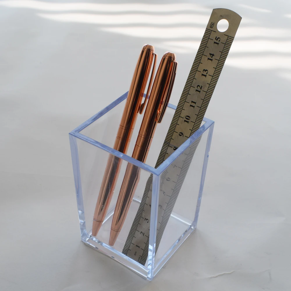 

1pc Transparent Thickened Pen Container Acrylic Stationery Holder Desktop Organizer