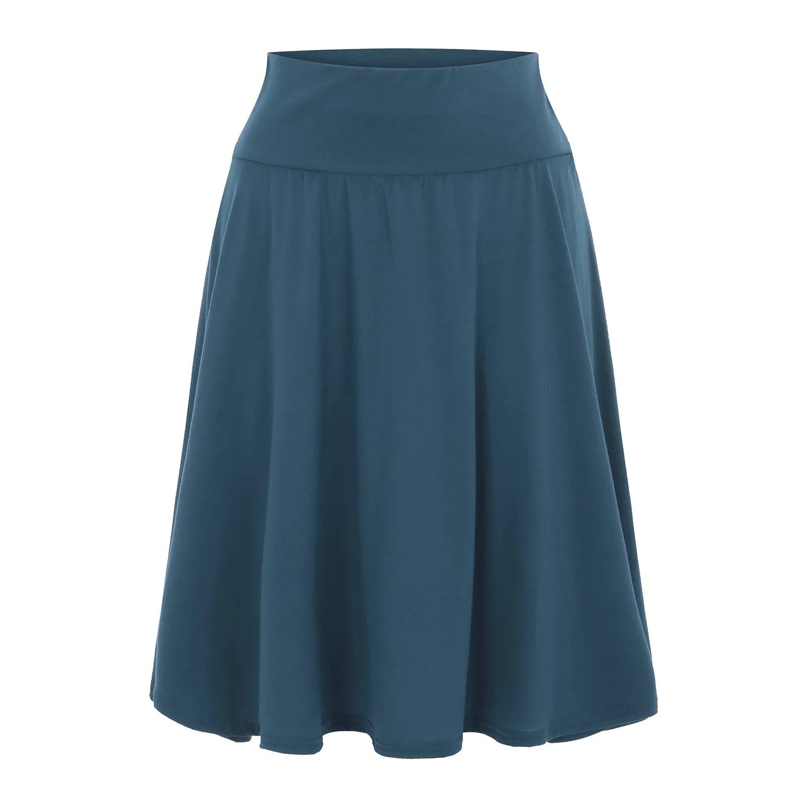 

Women Popular Pleated Solid Pocket Elastic Waist Middle Skirt Trendy All-match Office Lady Skin-friendly Elegant Half Body Skirt