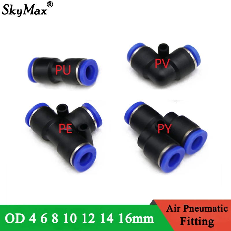 

5/10Pcs Air Pneumatic Tube Fitting OD 4mm 6mm 8mm 10mm 12mm 14mm 16mm T Y L I Tpye PV Plastic Quick Connector Push In Pipe Hose