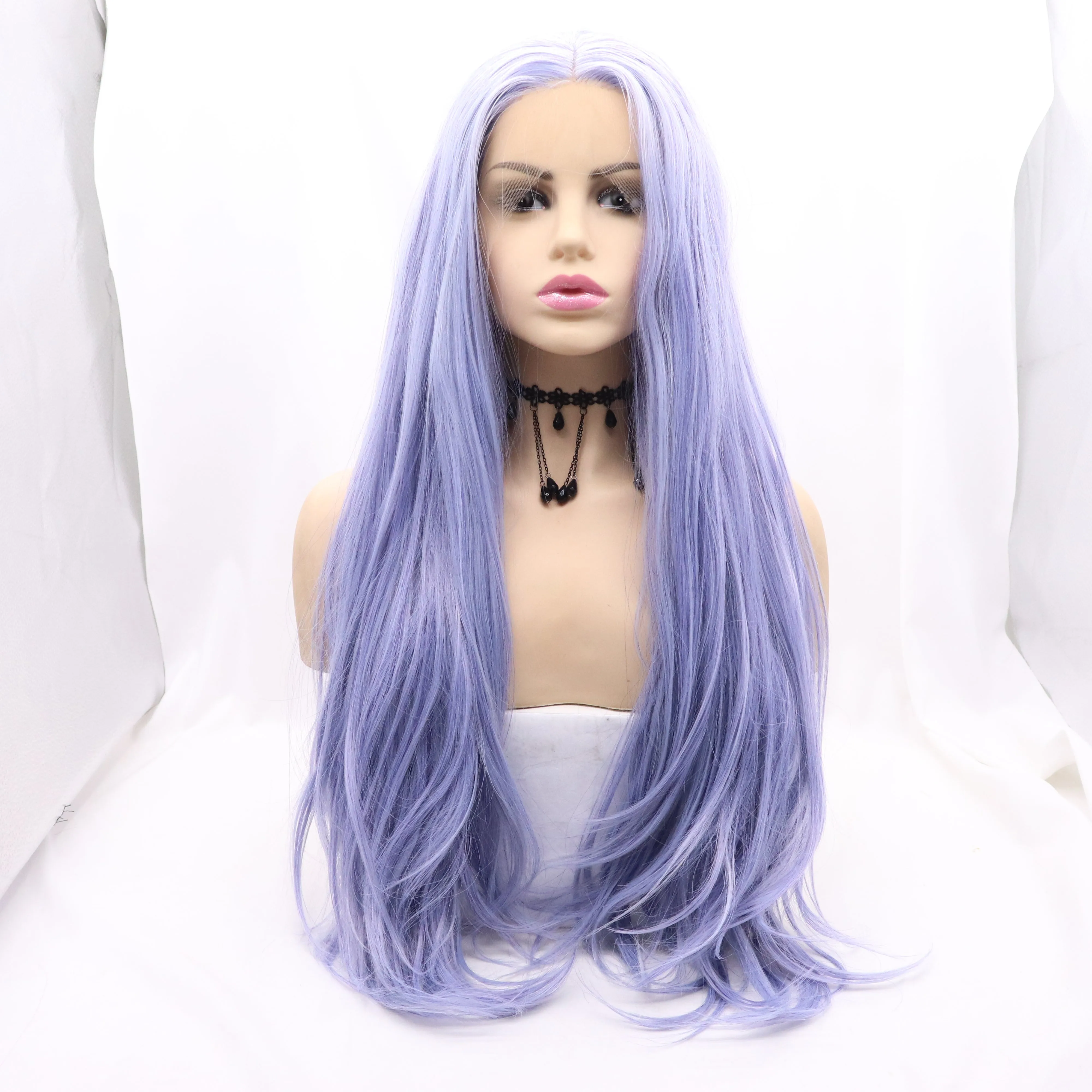 Blue Wavy Long Wavy Lace Front High Heat Resistant Fiber Synthetic Hair Wigs Costume Wig for Women