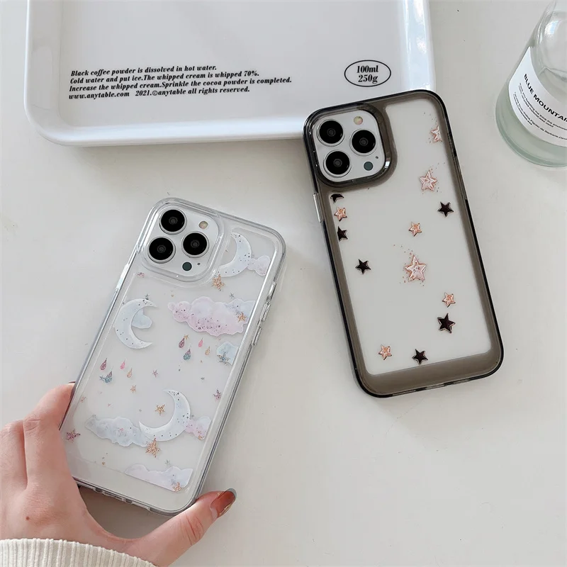 

Marshmallow clouds stars print clear shockproof case for iphone 11 14pro 12 13 pro max x xs xr protective bumper cover fundas