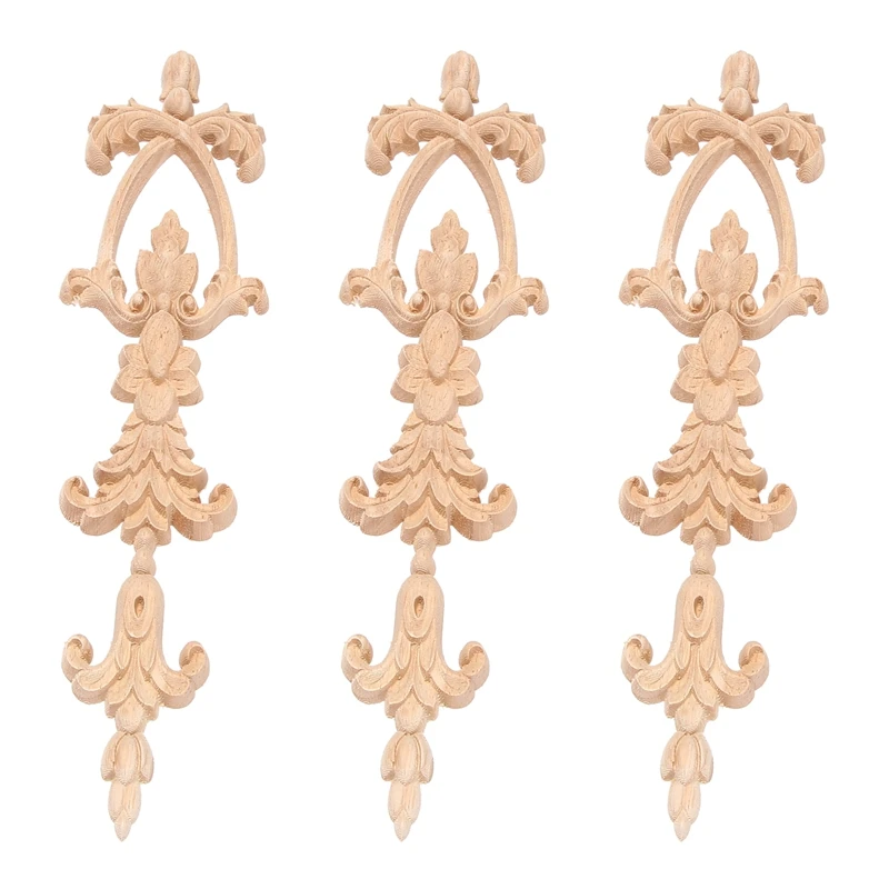 

3X Rubber Wood Carved Applique Vintage Furniture Craft Decor 3