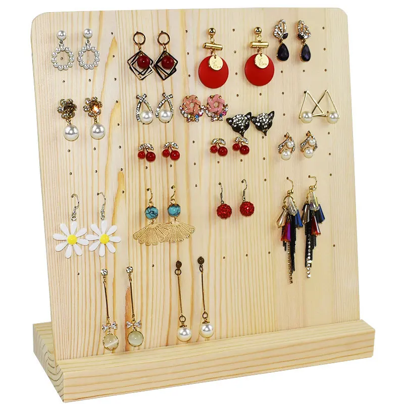 L-shaped Solid Wood Detachable 108-holes Display Stud Earrings Plate Earrings Storage Display Shelf  Necklace Organizer