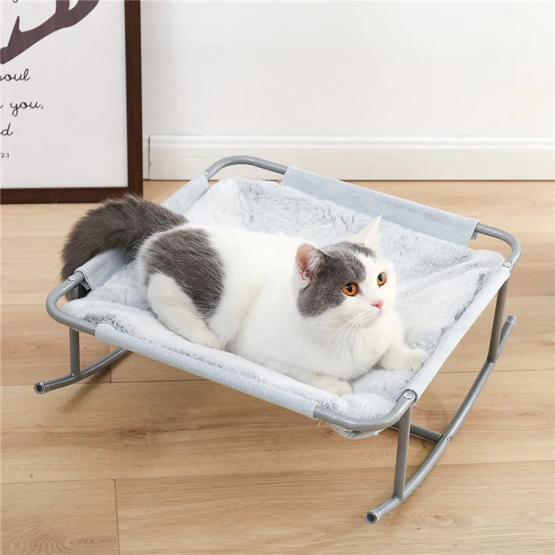 

Dropshipping Cat Cradle Cat Bed Soft Plush Cat Hammock Detachable Pet Bed with Dangling Ball for Cats Small Dogs-Grey and Beige