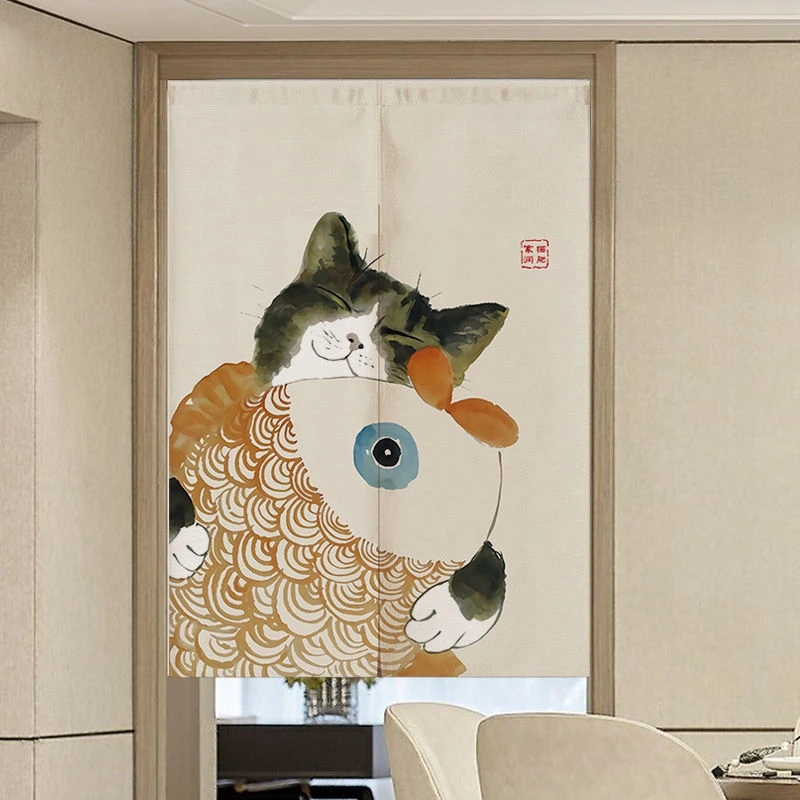 

Chinese Style Printing Door Curtain Partition Door Curtain for Kitchen Living Room Lovely Cat Pattern Home Decor Curtains