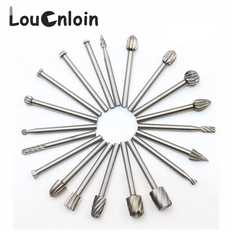 20pcs Shank Tungsten Carbide Milling Cutter Rotary File Tool Set Burr Double Diamond Cut Rotary Dremel Tools Electric Grinding