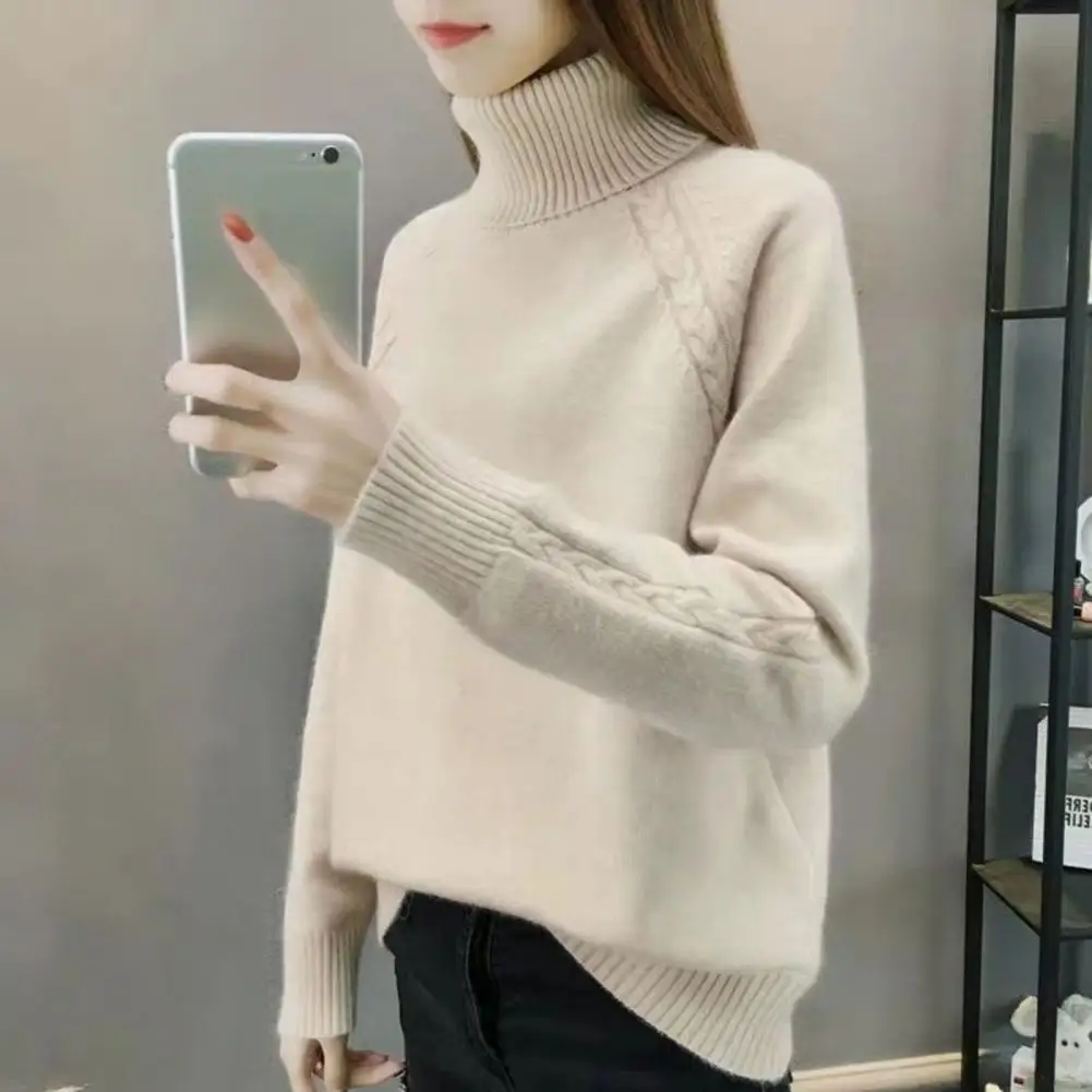 

Autumn Winter Sweater Cozy Women's High Collar Knit Sweater Thick Soft Stylish Winter Pullover for Neck Protection Casual