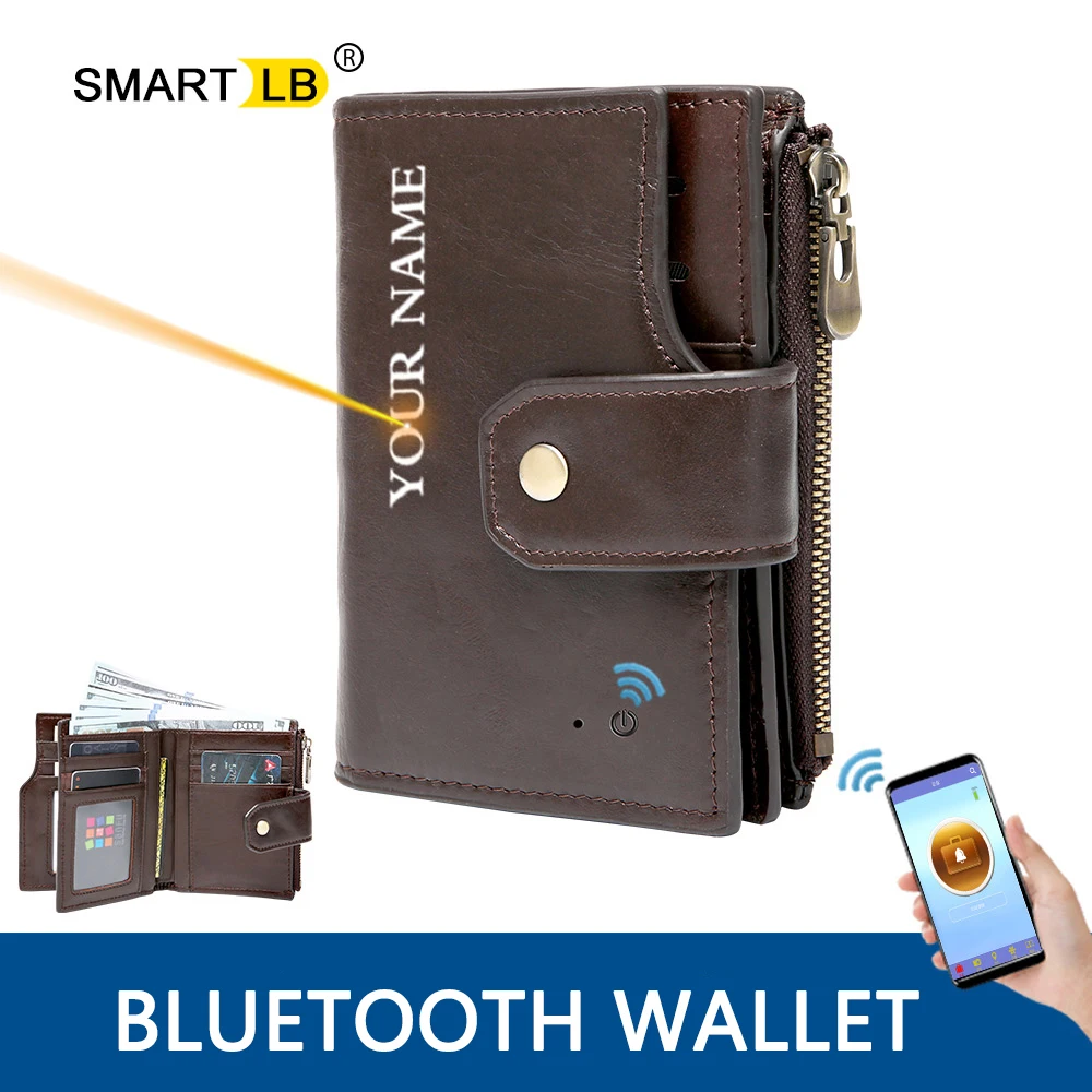 Smart Anti-lost Wallet GPS Record Wallet For Men Genuine Leather Wallets Bluetooth Short Credit Card Holders  Coin Purse