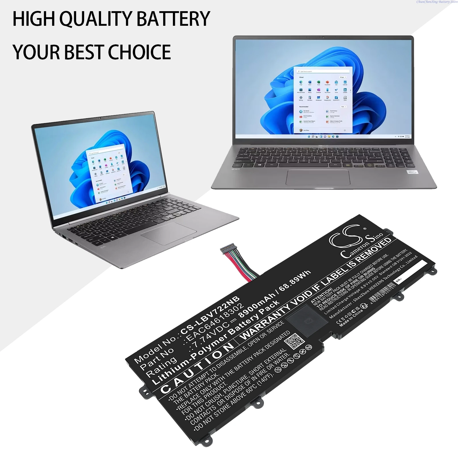 Фото Сменная аккумуляторная батарея Cameron Sino 7.74V 8900mAh для ноутбуков LG Gram 17, 15Z90N, Gram 15, Gram 16, 15Z90P, 15Z990, 16T90P, 16Z90P, 17Z90N №1