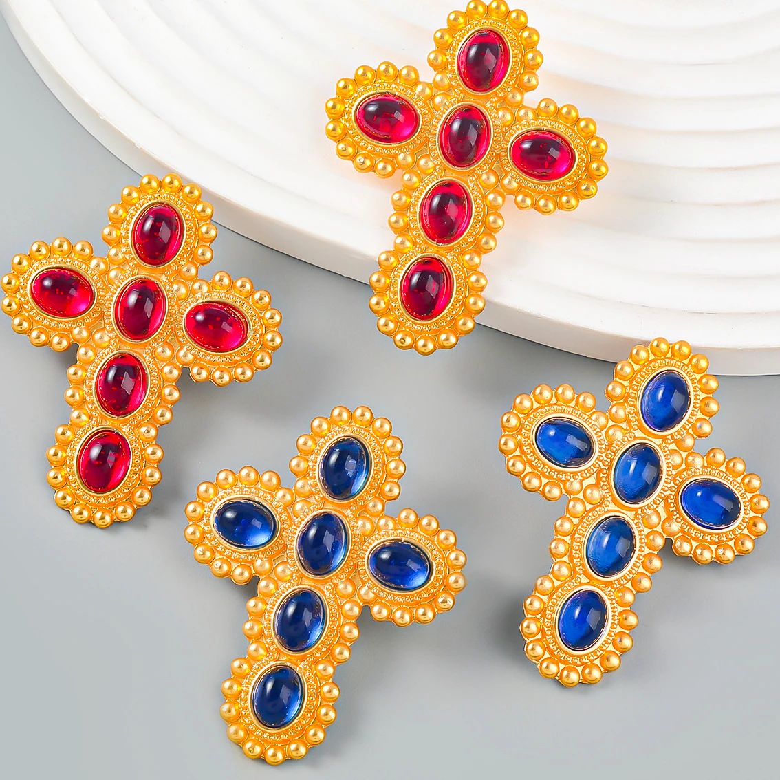 

Fashion Vintage Colorful Cross Woman Earrings Wholesale