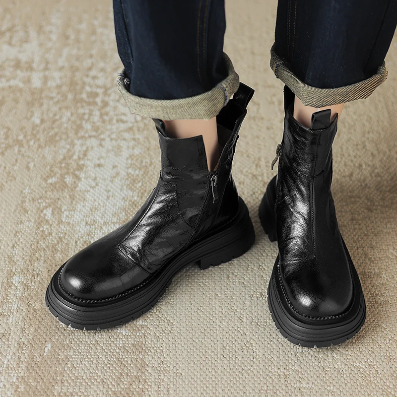 Новинка 2024 женские ботильоны из натуральной кожи 22-25 см ботинки на платформе в