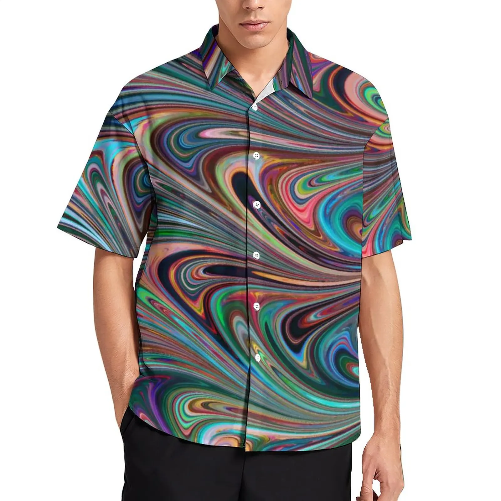 

Повседневная рубашка с абстрактным мрамором, радужная рубашка для отпуска, свободная рубашка, гавайская уличная одежда, блузки с коротким рукавом, топы большого размера на заказ