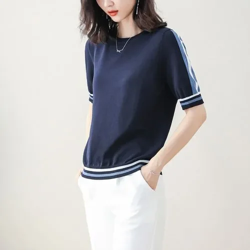 

Blue style high- short latest sleeves leisure 2022 foreign Women's