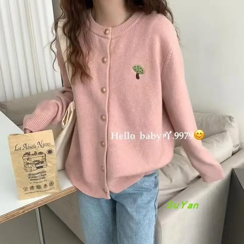 

Hsa женские свитера, кардиган оверсайз, вязаный свитер осень-зима, винтажные пуговицы, белые кардиганы, Грибная вязаная уличная одежда