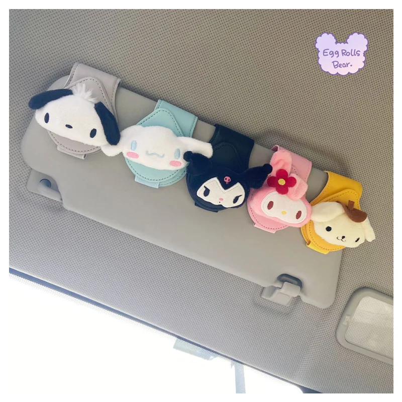

Sanrioed Cartoon Plush Doll Car Sun Visor Glasses Clip Anime My Melody Hellokittys Kuromi Purin Dog Car Accessories Card Clip
