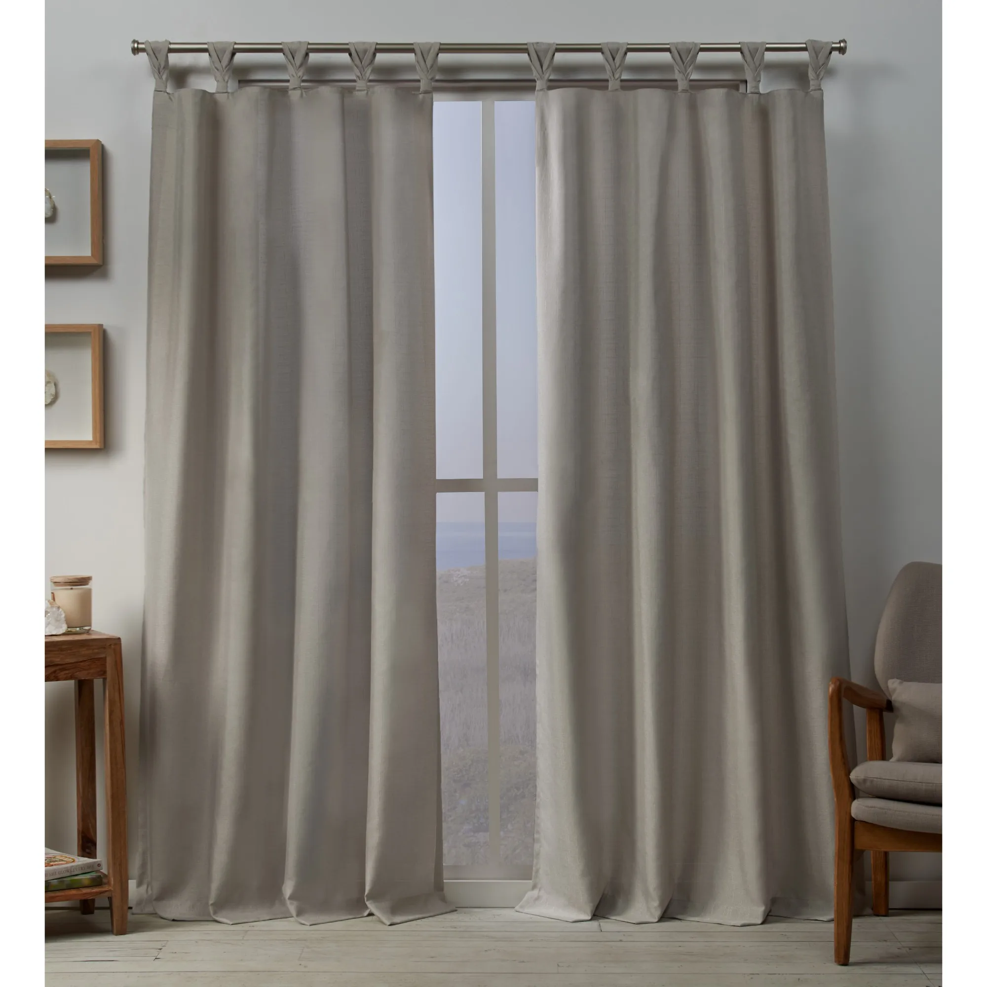 

Curtains Loha Linen Braided Tab Top Curtain Panel Pair, 54x84, Beige