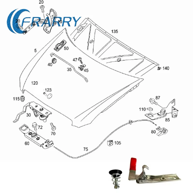 Фото FRARRY - Крюк-фиксатор капота, верхний замок капота 9067500350 6397500000 для Sprinter 906, для Crafter №2
