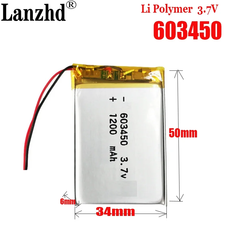 10 шт. литий-полимерные аккумуляторы 3 7 в 1200 мАч 603450 провода