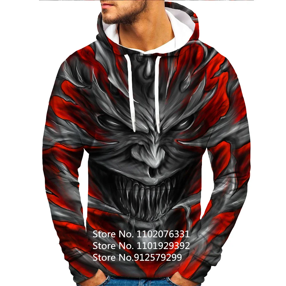 Men/women Funny Demon Skull 3D Hoodie Streetwear Long Sleeve Mens Sweatshirt Unisex Pullover Casual Jacket