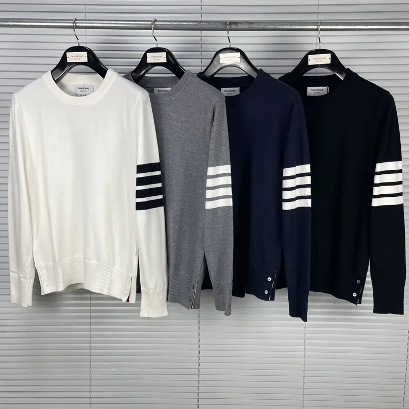 

2022 TB THOM Fashion Brand Sweaters Men Slim O-Neck Pullovers long Sleeve Striped Cashmere Wool Spring Autumn Casual Coat male