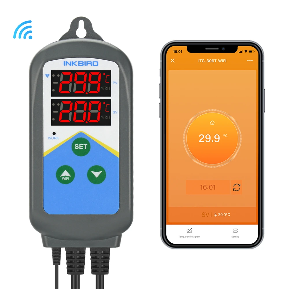 

INKBIRD Day&Night Setting Heating Temperature Controller EU Plug ITC-306T-WIFI With Probe&Dual LCD Display For Breeding Hatching