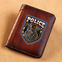 high quality genuine leather wallet great officer police design printing card holder male short purses bk764