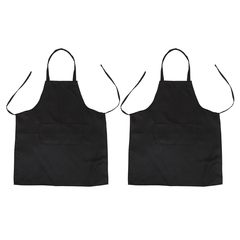 

2X Unisex 2 Pocket Black Kitchen Apron Bib, One Size In Medium