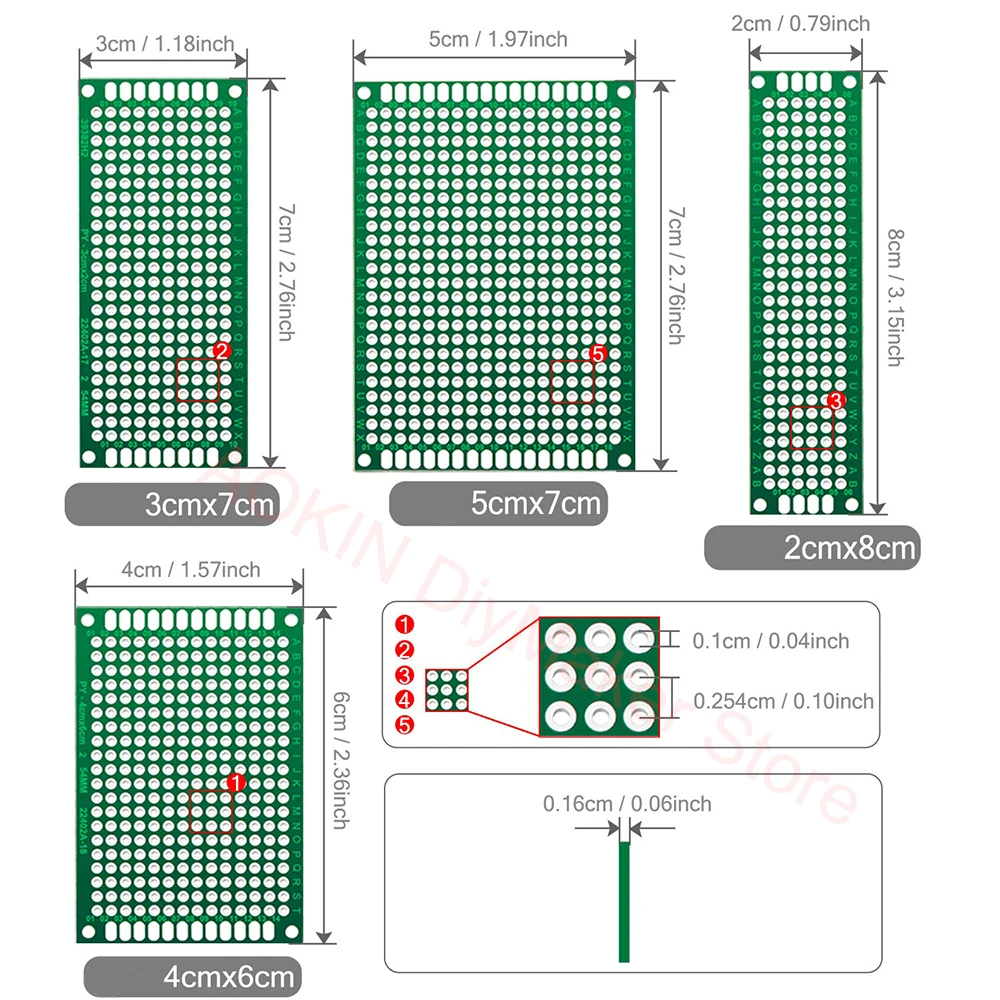 20pcs PCB Prototype Board Circuit Protoboard Universal Stripboard Prototyping Veroboard 2X8 3X7 4X6 5X7 20Pcs Each Mixed Double