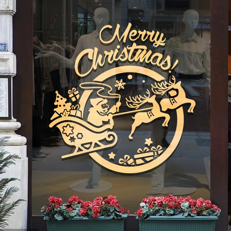 

Рождественские наклейки со снежинками на окна, наклейки на стекло, рождественские украшения, праздничные снежинки, Санта-Клаус, олени, наклейки