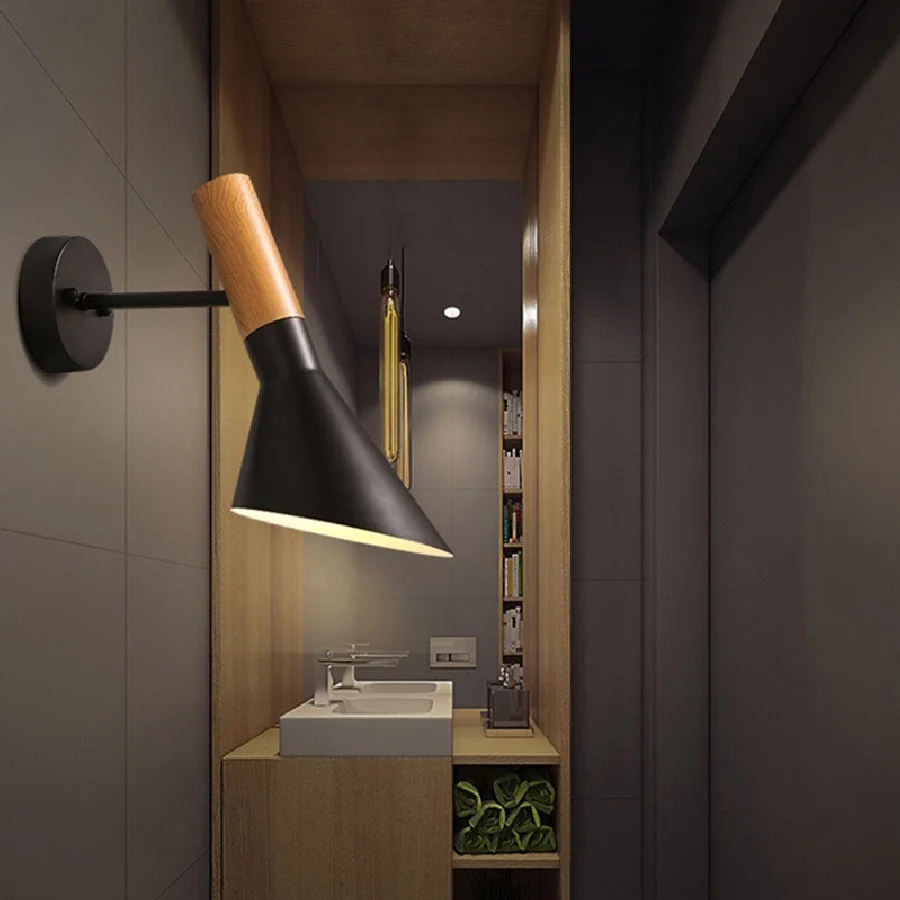 

Современная Регулируемая настенная лампа E27 в стиле лофт, зеркальный светильник из твердой древесины, бра для спальни, простой домашний дек...