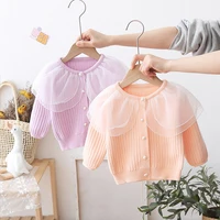 2022 spring autumn girls sweaters lace mesh girls sweater 1 6 years knit cardigan children clothing sweet baby girl coat fy07091