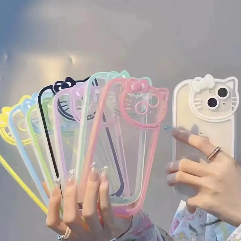 

Мультяшное кольцо Sanrios с аниме Hello Kitty, кольцо для объектива, милый Iphone15Promax Kt Cat, прозрачное Силиконовое кольцо с защитой от падения