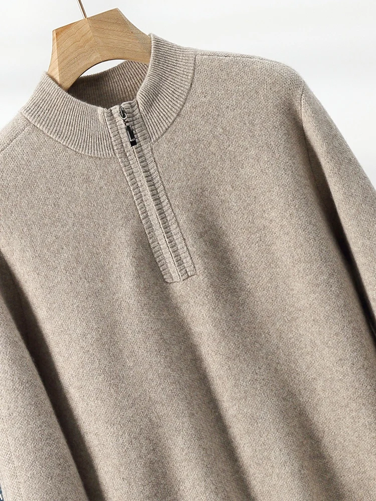 Осень-зима мужской кашемировый свитер пуловеры на молнии с воротником-стойкой