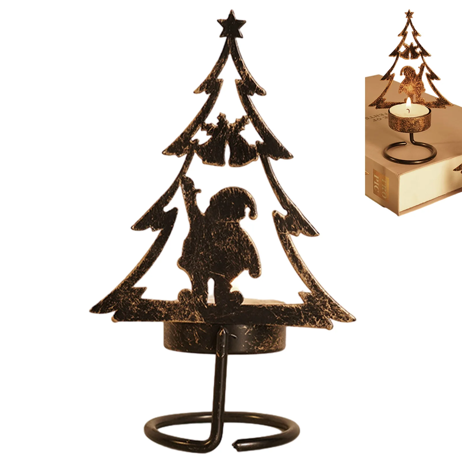 Table Centerpiece Metal Christmas Tree Cute Reindeer Living Room Dinner Fireplace Santa Claus Mantle Tea Light