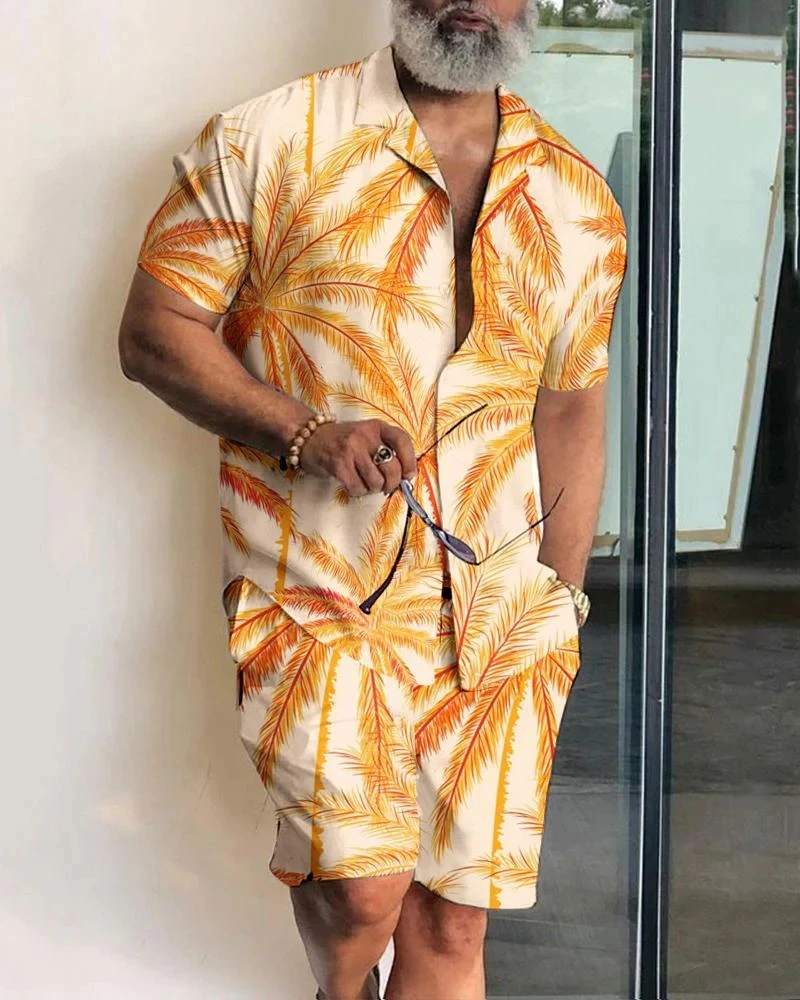New Fashion Men's Hawaiian Shirt Suit Coconut Tree 3D Print Short-sleeved Shirt Shorts Set Summer Casual Beach Men's Suits S-4XL