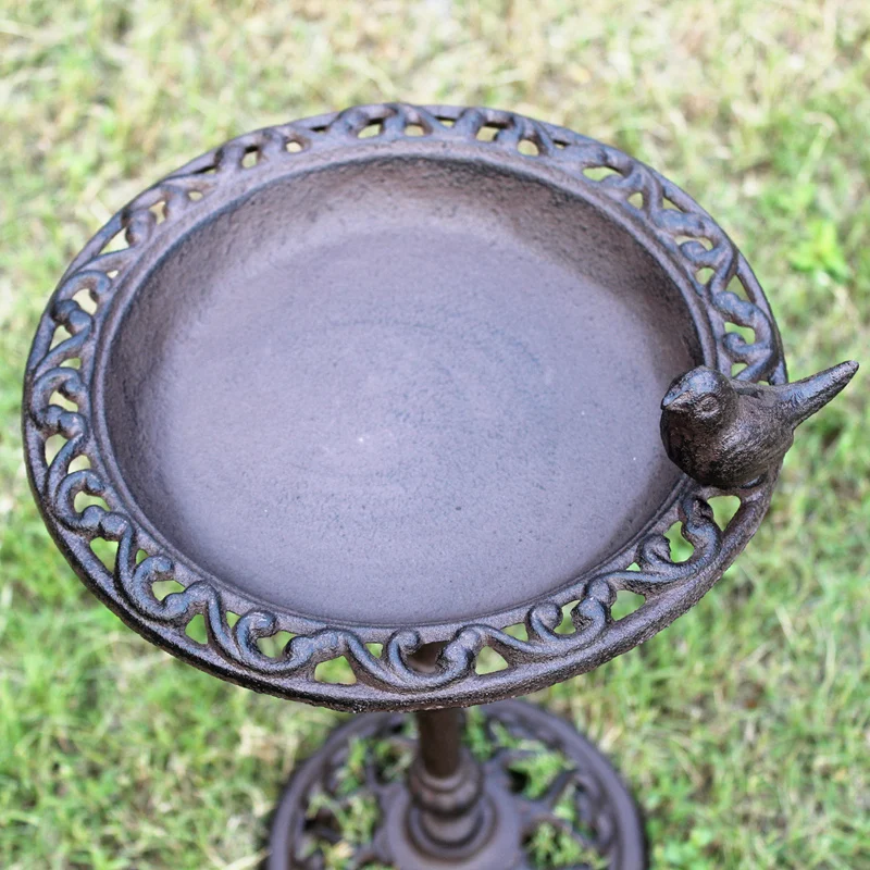 Rustic Brown Cast Iron Standing Bird Feeder Big With Hollow Round Bottom Base Farm House Accents Handmade Home Garden Bath