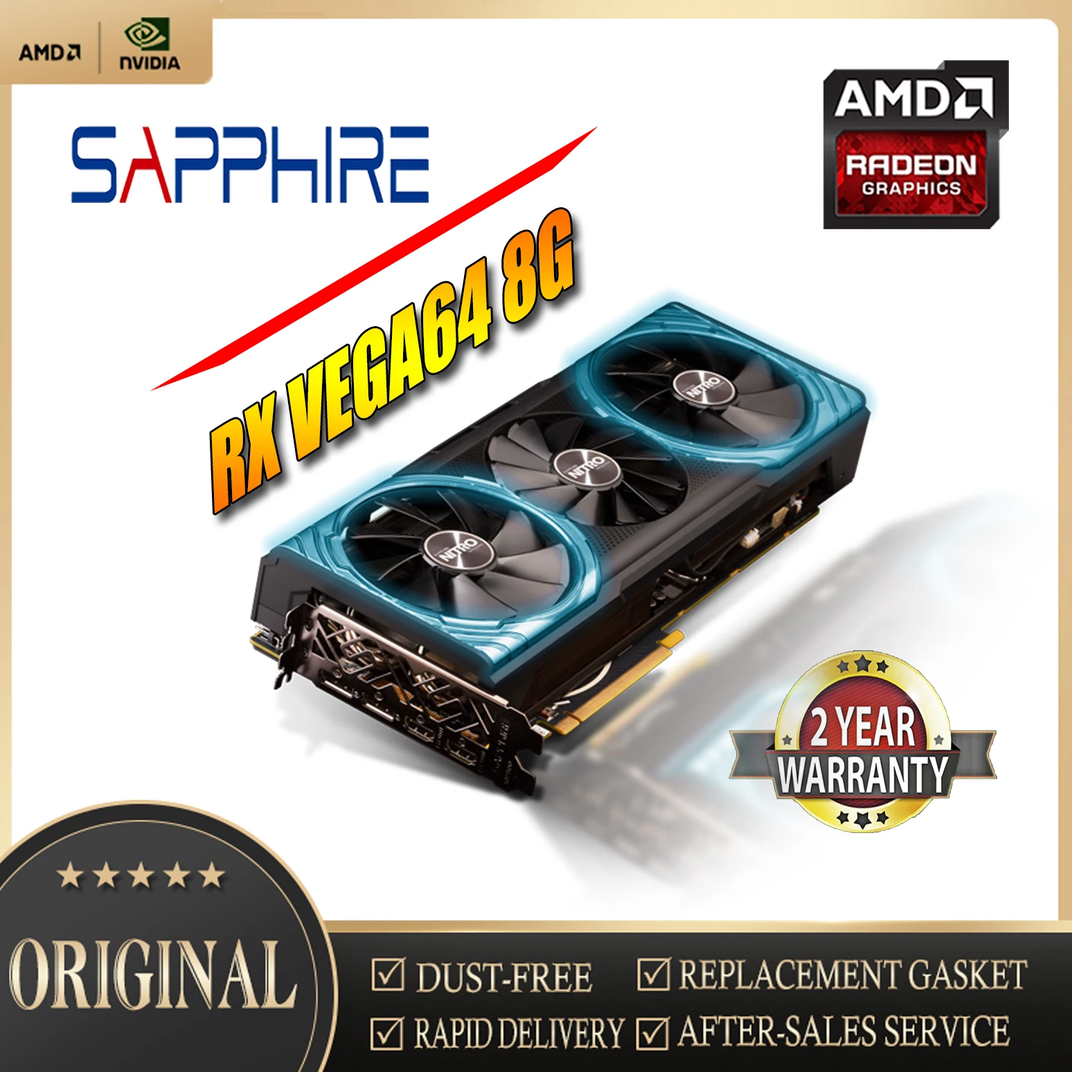 Sapphire AMD READON RX VEGA64 8G NITRO 14 нм 4096 бит графические карты GPU Viedo карта для настольного ПК игровая Карта Б/у