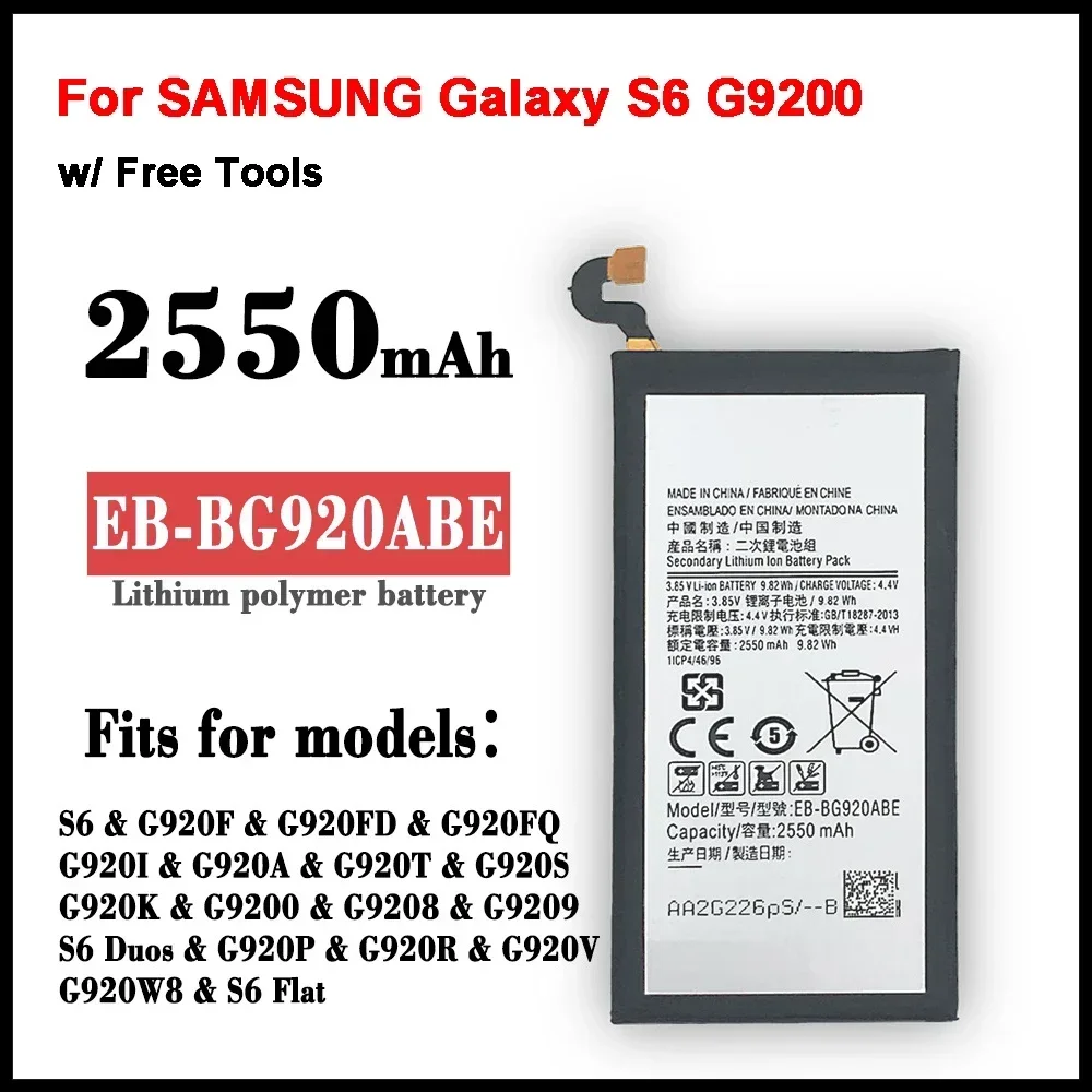 EB-BG920ABE EB-BG920ABA 2550 мАч аккумулятор для SAMSUNG Galaxy S6 G9200 G9208 G9209 G920F G920 G920V/T/F/A/I +